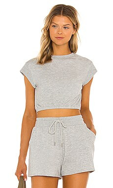 alo Dreamy Crop Short Sleeve Top in Dove Grey from Revolve.com | Revolve Clothing (Global)
