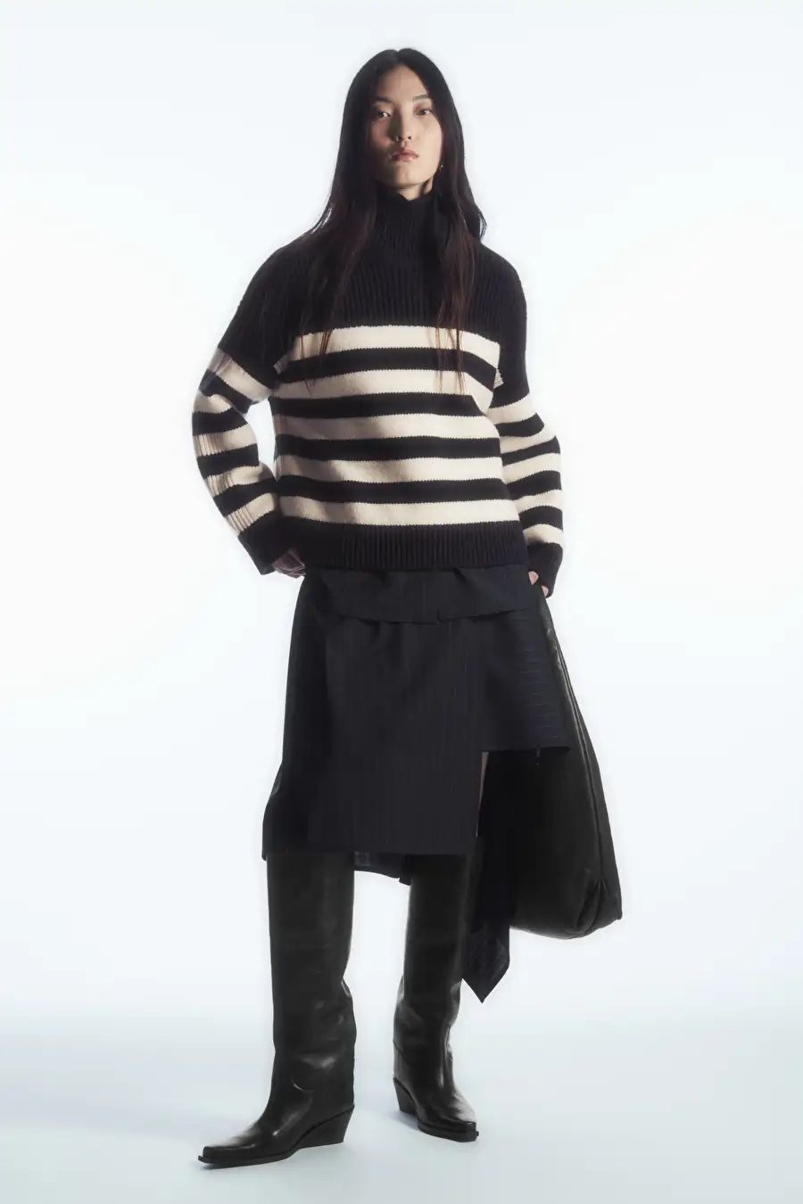 BUTTON-EMBELLISHED STRIPED WOOL JUMPER - NAVY - COS | COS UK