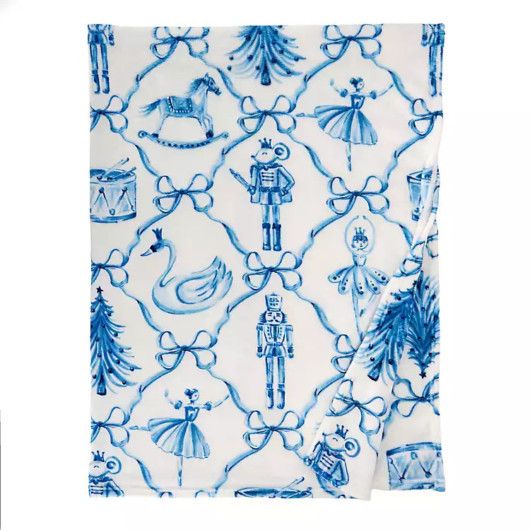 New! Blue and White Nutcracker Ballet Plush Throw | Kirklands