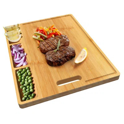 Cutting Boards,Large Bamboo Chopping Board, Built-In 3 Compartments And Juice Grooves,(Bamboo ) | Wayfair North America