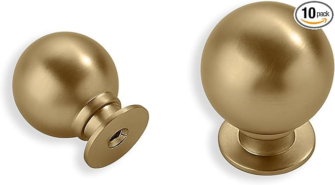 10-Pack Modern Brass Knobs, Gold Finish, 1 Inch, Round, Brushed, Cabinet & Furniture Drawer Handl... | Amazon (US)