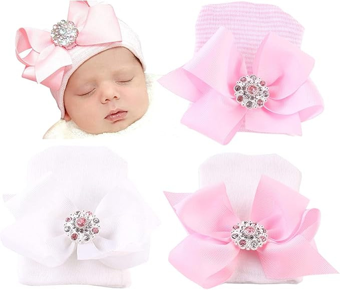 DRESHOW BQUBO Newborn Hospital Hat Infant Baby Hat Cap with Big Bow Soft Cute Knot Nursery Beanie | Amazon (US)