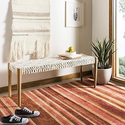 Safavieh BCH1000A Home Collection Bandelier Bench, Off- Off-White/Natural | Amazon (US)