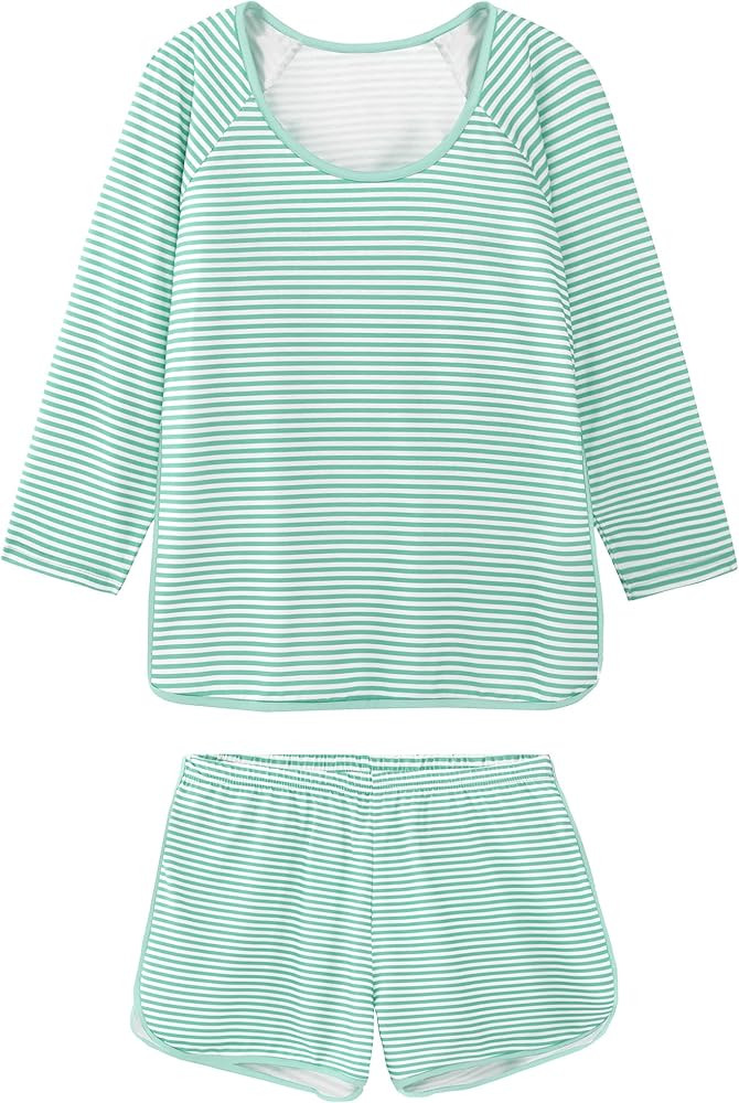 Hilinker Womens Striped Pajama Set 3/4 Sleeve Top with Shorts Sleepwear 2 Piece Lounge Sets | Amazon (US)