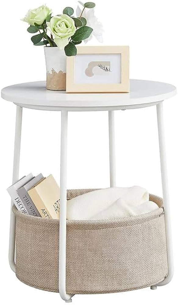 VASAGLE End Table, Small Bedside Table with Fabric Basket, Modern Nightstand, Round Side Table, f... | Amazon (US)