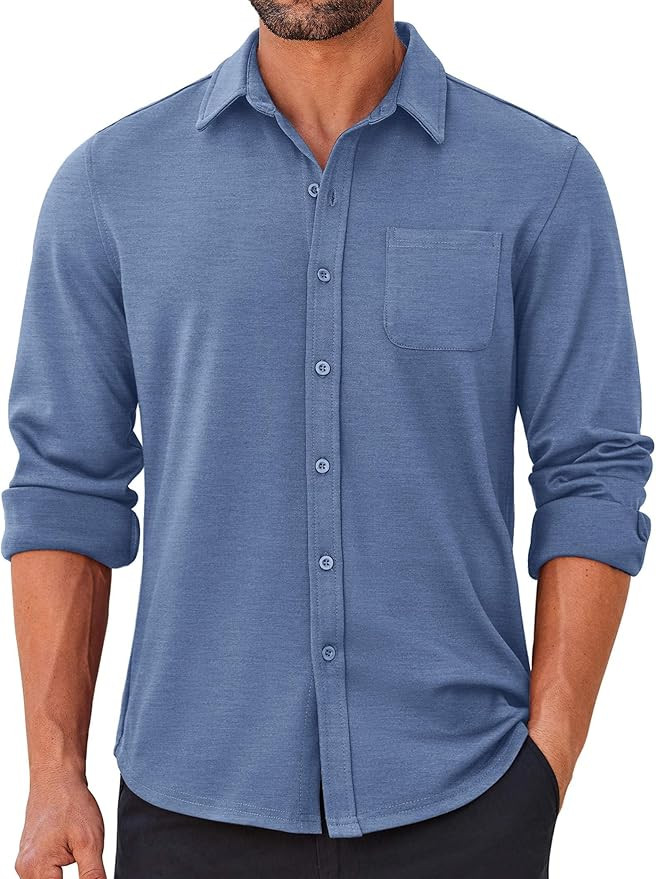 COOFANDY Mens Long Sleeve Wrinkle Free Shirts Casual Button Down Stretch Dress Shirt with Pocket | Amazon (US)