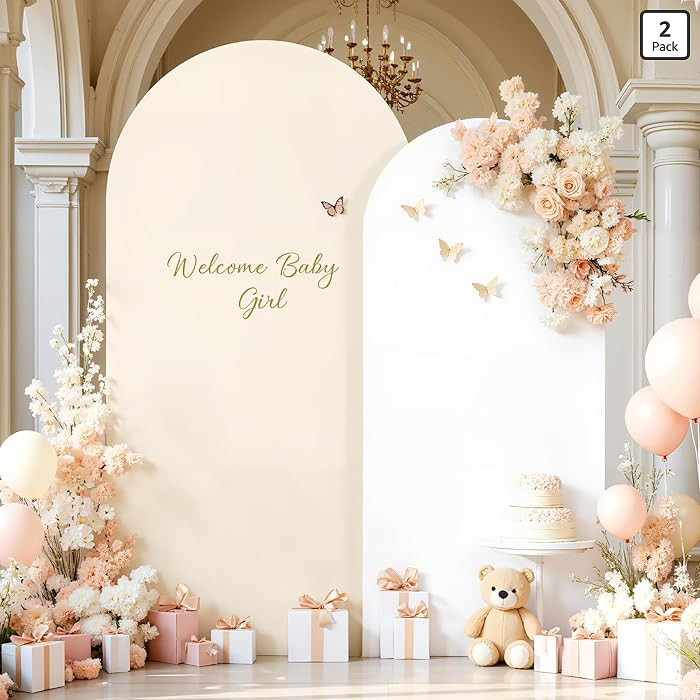 White Beige Arch Backdrop Cover Set of 2 Wedding Arch Covers 7.2 and 6ft Party Arch Backdrop Stan... | Amazon (US)