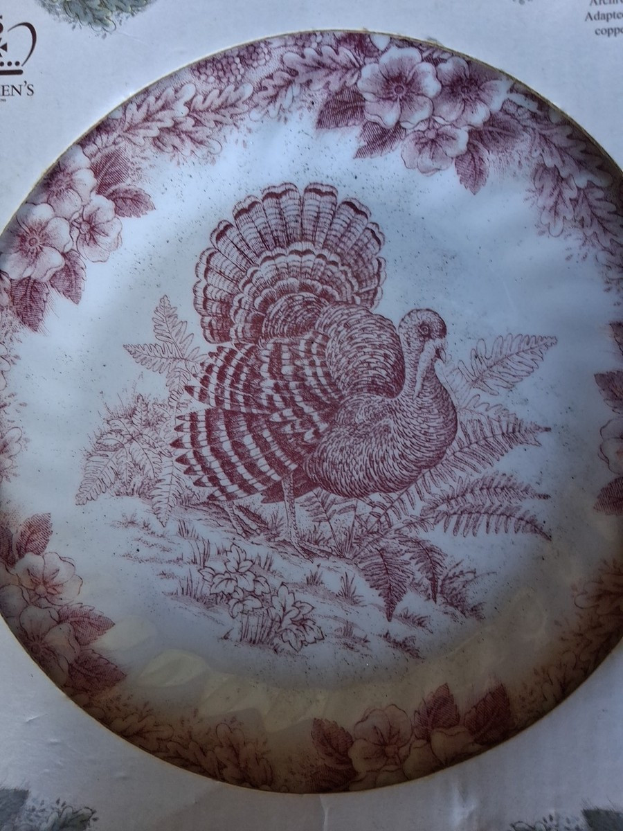 Queens Myott Factory Thanksgiving Turkey 8" Plates Pink Boxed Group of 4 Retired | eBay US