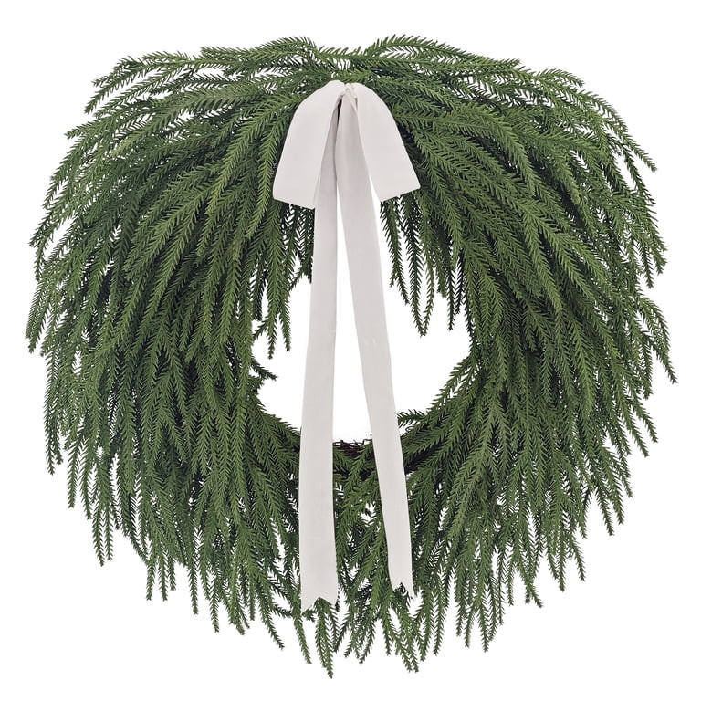My Texas House Natural Feel Norfolk Artificial Christmas Wreath with Bow, Green, 22" | Walmart (US)