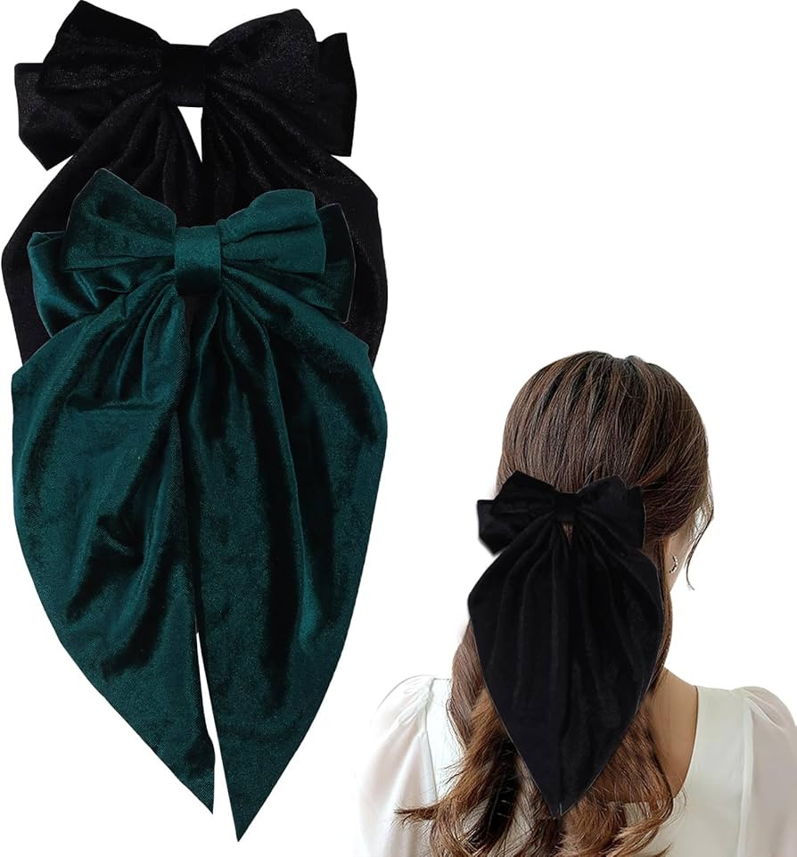 Oversized Velvet Hair Bows for Women Girls,Long Tail Handmade Bowknot Barrettes Velvet Bows Hair ... | Amazon (US)