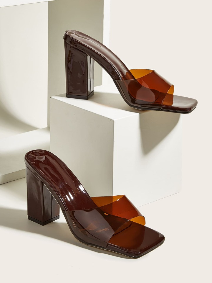 Women Minimalist Chunky Heeled Mule Sandals, Fashion Summer Heeled Sandals | SHEIN