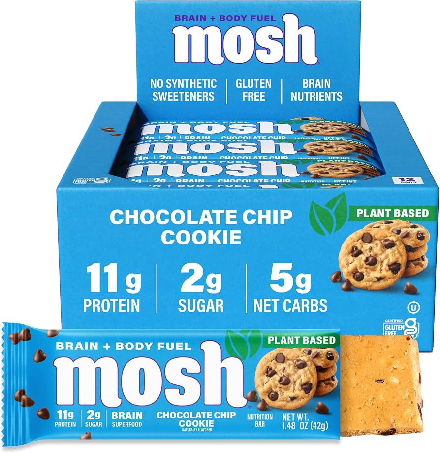 MOSH Chocolate Chip Cookie Plant Based Protein Bars, Vegan, 12 Ct | Amazon (US)