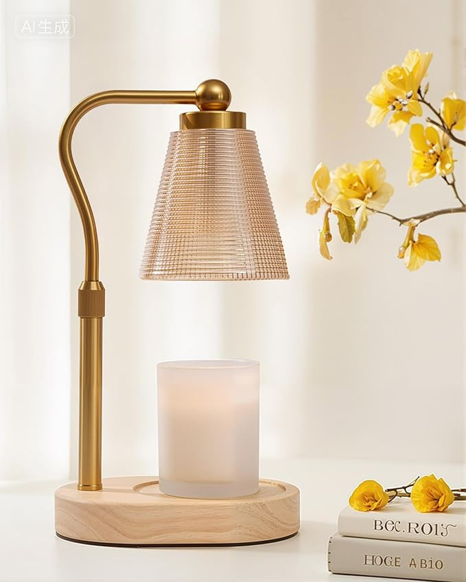 Candle Warmer Lamp with Timer - Adjustable Height & Brightness - Wood Base Glass Shade - 2 Bulbs ... | Amazon (US)