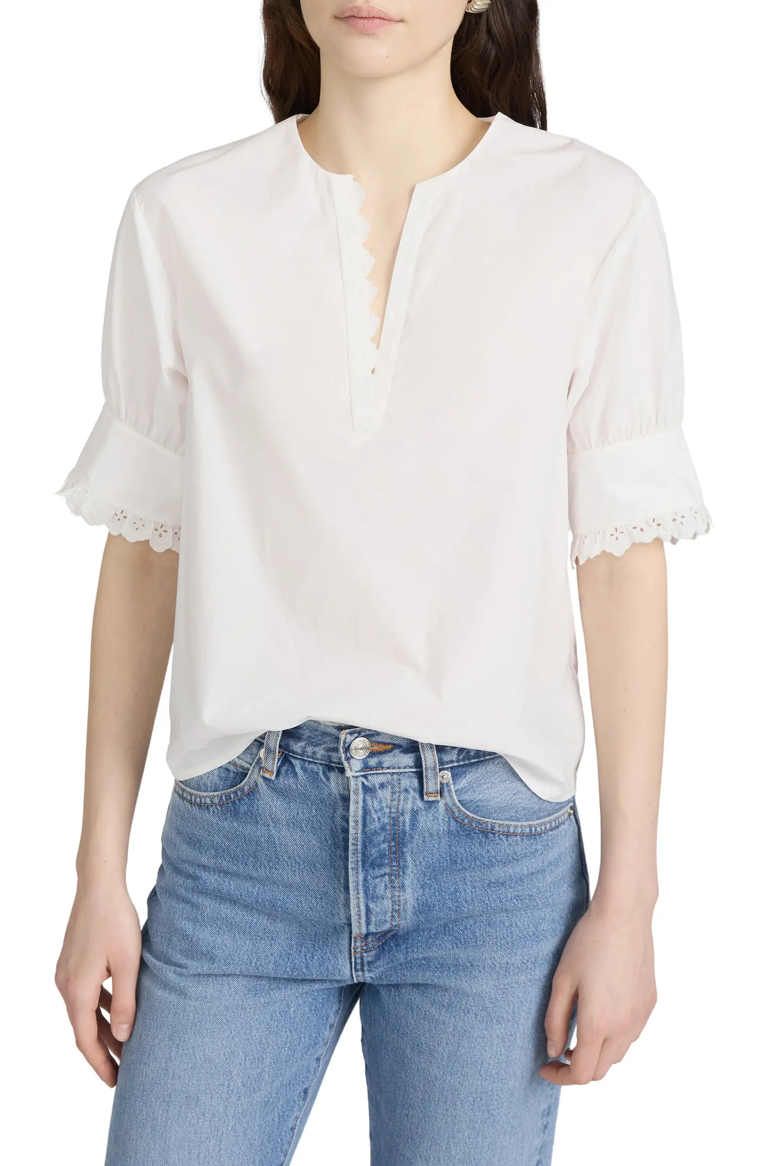 The Keepsake Eyelet Trim Cotton Popover | Nordstrom