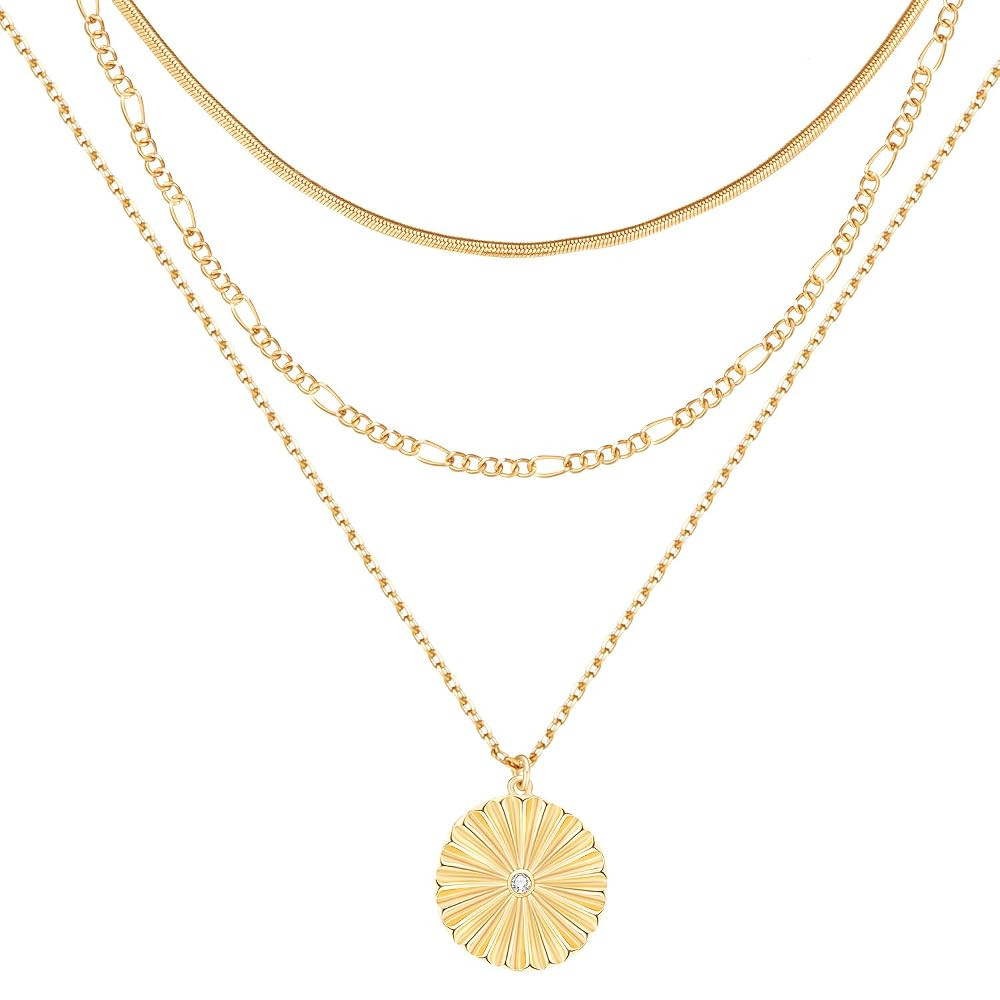 LANE WOODS Gold Layered Necklaces for Women Girls Dainty Layering Coin Lock Eye Snake Pendant Jew... | Amazon (US)