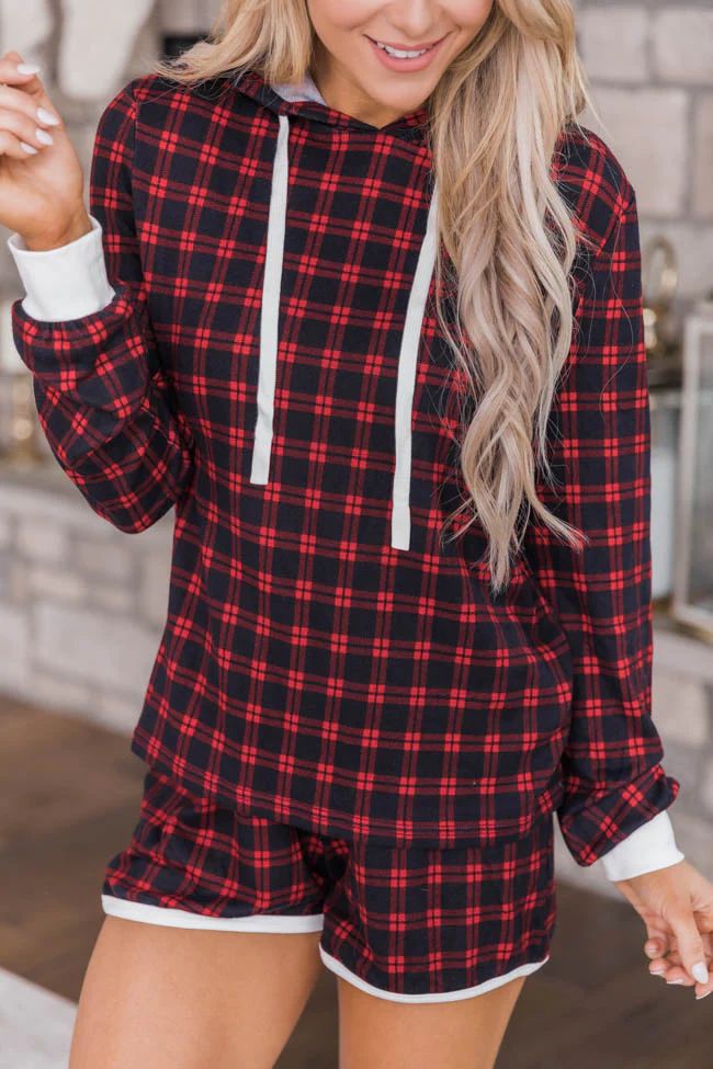 First Snowfall Plaid Red/Navy Pajama Hoodie | The Pink Lily Boutique