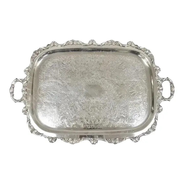 Vintage Epca Old English by Poole 5032 Silver Plated Ornate Serving Platter Tray | Chairish