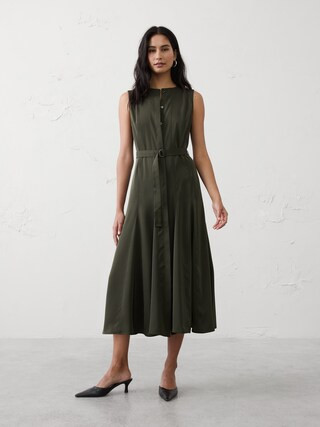 Sheen Twill Godet Midi Dress | Banana Republic Factory