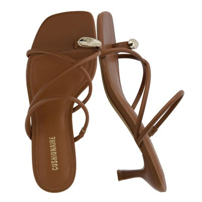 CUSHIONAIRE Maui Strappy Womens Sandals with Kitten Heels – Vegan Leather Slip On Dress Sandals for Women, Square Toe Wedding Shoes, Cognac 10 | Target
