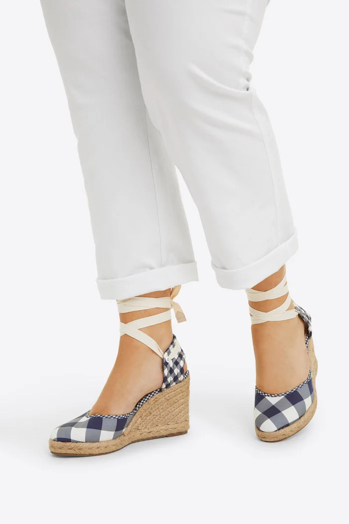 Olivia Espadrille Wedges in Navy Gingham | Draper James (US)