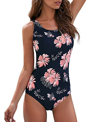 American Trends Modest Criss Cross Back One Piece Swimsuit Women Full Coverage Floral Print Long Torso Swim Suits Pattern 10-12 Pink | Amazon (US)