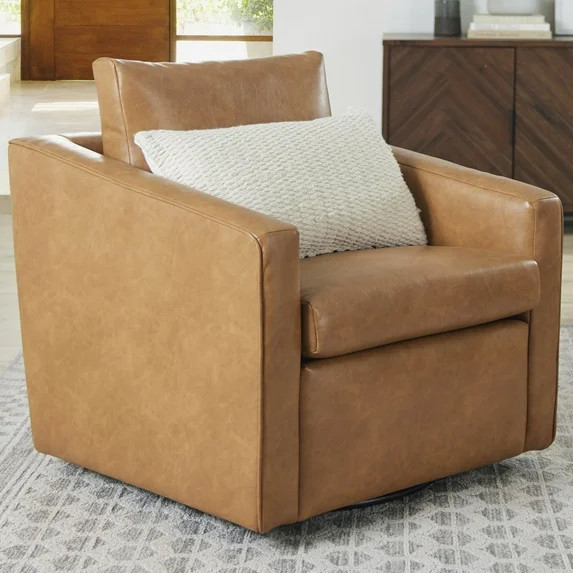 Better Homes & Gardens Steele Swivel Accent Chair, Camel Faux Leather | Walmart (US)