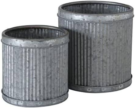 WHW Whole House Worlds French Country Style Round Planters, Set of 2, Corrugated Bellies, Rustic, Gr | Amazon (US)