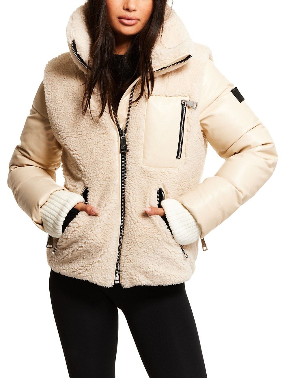 Wylie Vegan Leather & Sherpa Puffer Jacket | Saks Fifth Avenue