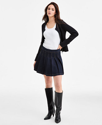 Women's Pleated Denim Mini Skirt, Macy's Exclusive | Macy's