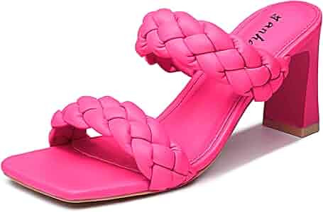 Women's Braided Heeled Sandals Fashion Square Toe Heels Block Chunky Heel Mules Slip On Dress Sex... | Amazon (US)