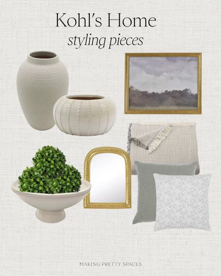 Shop these spring neutral styling pieces from Kohls! Almost all of these are under $30! Vases, home decor, Kohls home, mirror, throw pillows, greenery, artwork
 Take 20% off with code SAVE20 through 5/12. 

#LTKhome #LTKstyletip #LTKsalealert