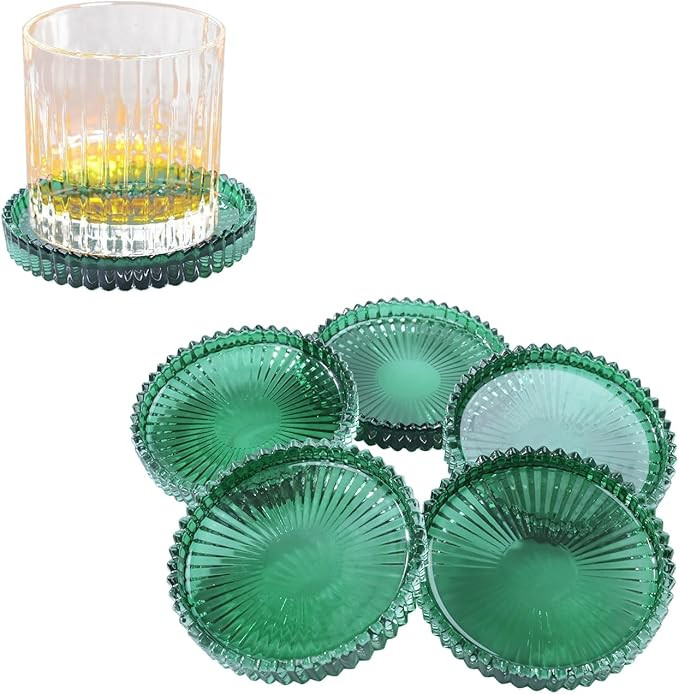 Glass Coaster 6 Pack Round Cup Coasters for Drinks,Crystal Coffee Coaster,Stylish Drink Coasters ... | Amazon (US)