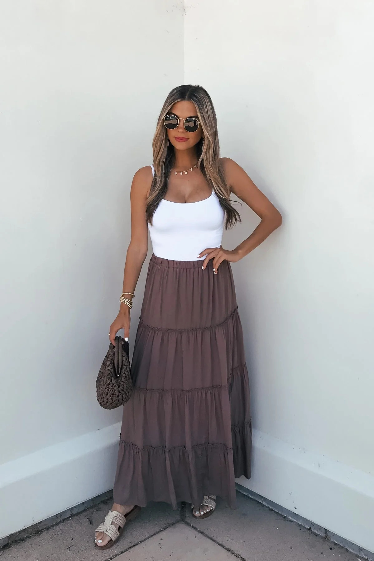 Women's Lori Ruffle Tiered Maxi Skirt - Mocha | Magnolia Boutique