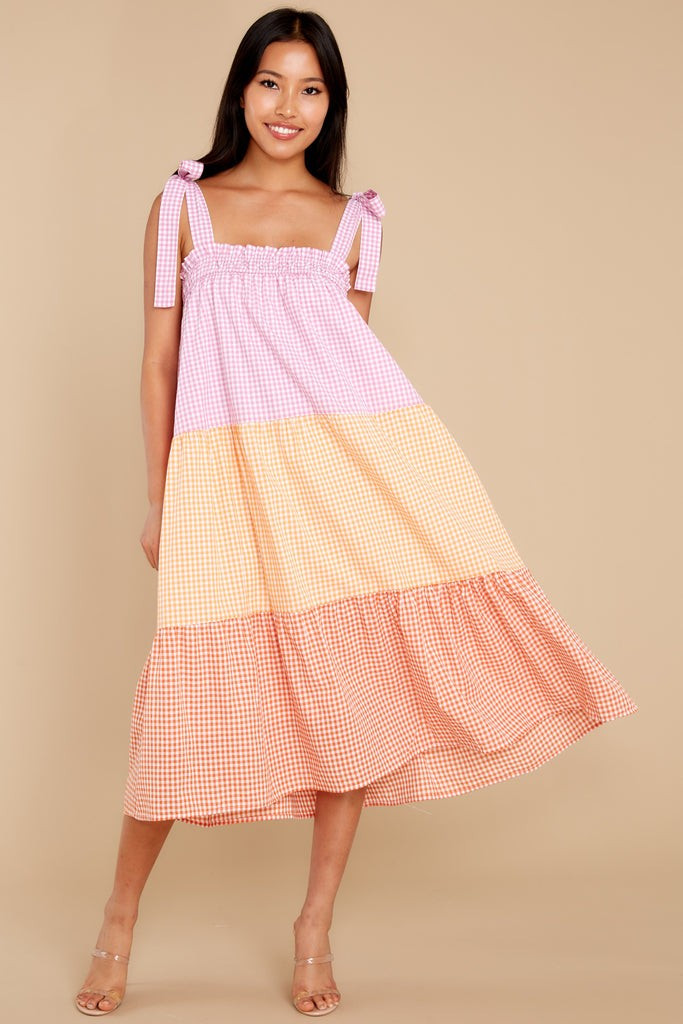 Delight Yourself Pink Multi Gingham Midi Dress | Red Dress 