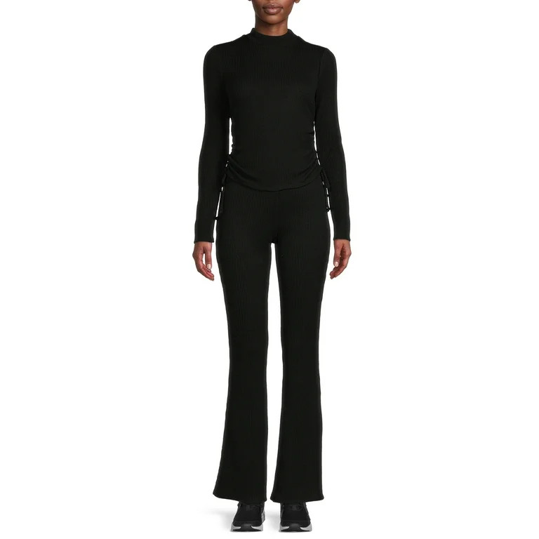 No Boundaries Junior's Mock Neck Top and Flared Pants, 2-Piece Set - Walmart.com | Walmart (US)