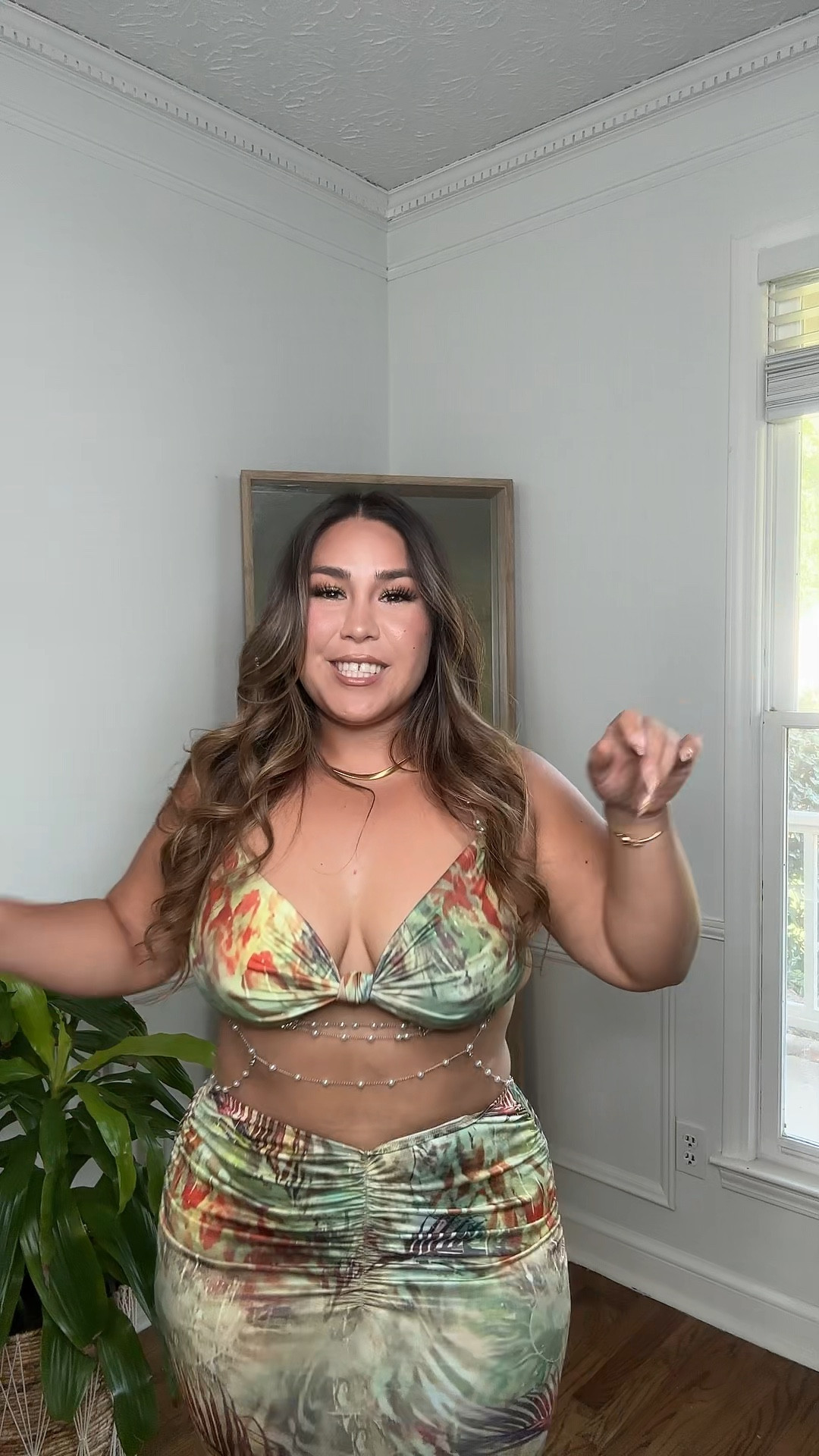 Is it cute day party vibes for my birthday or only resort wear 2026? 

The colors on this are like a tropical leaf print and pearl body chain!!!
It was all over my TikTok until I finally got it but do I need to wait until vacation? 

#LTKPlusSize #LTKMidsize #LTKPetite