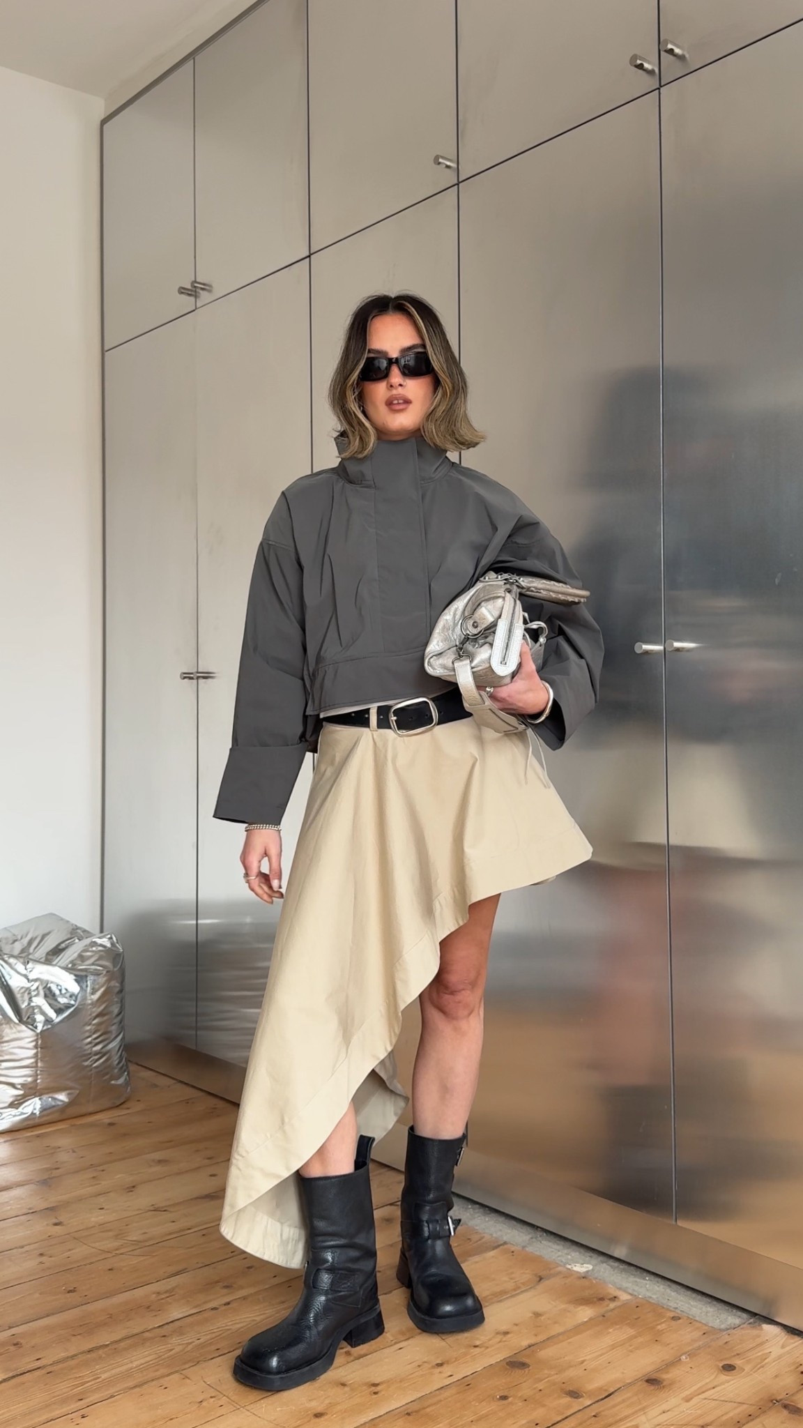 Beige skirt, asymmetric skirt, technical jacket, funnel neck, windbreakerr

#LTKspring #LTKuk #LTKeurope