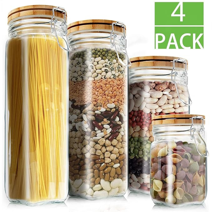 Food Storage Containers Set Kitchen Storage Jars Elegant Life Clear Glass Airtight Canister Set w... | Amazon (US)
