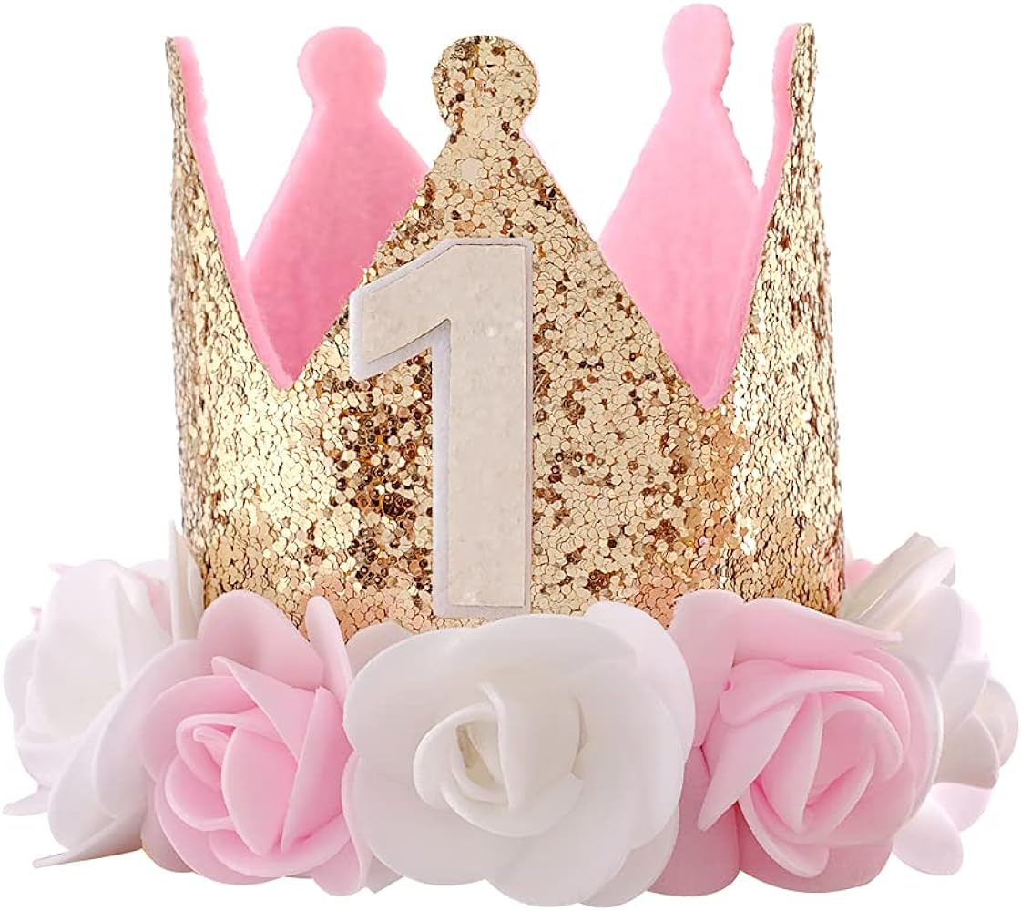 1st Birthday Hat Girl Decorations First For Baby Gifts Rose Gold Pink Crown Party One Year Old Pr... | Amazon (US)