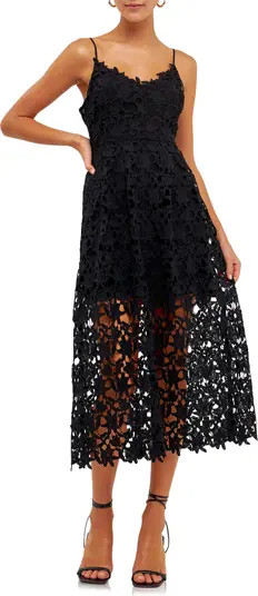 Lace Spaghetti Strap Midi Dress | Nordstrom