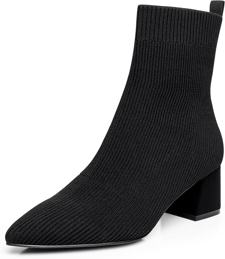 Trary Women's Pointed Toe Ankle Boots Knit Sock Booties Chunky Heeled Slip On Ankle Boot Fall Wom... | Amazon (US)