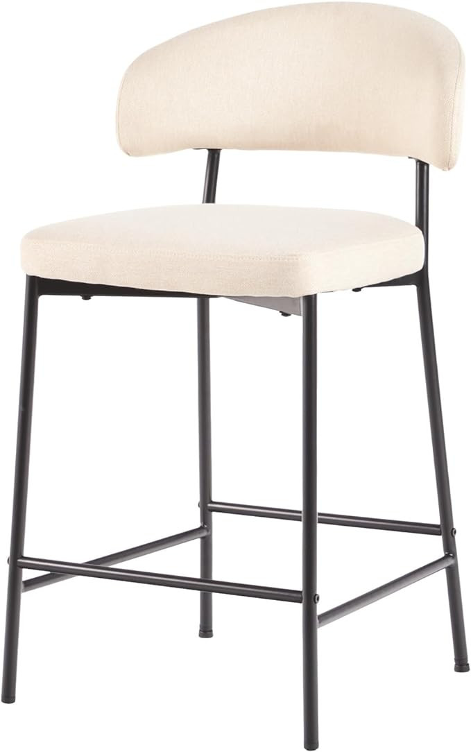 Walker Edison Modern Curved Back Counter Stool Filled Foam, Set of 2, Ivory | Amazon (US)