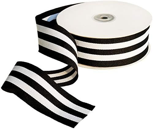 Striped Fabric Grosgrain Ribbon 1-1/2 Inch Wide 25 Yards Black and White Striped Ribbon for Bouqu... | Amazon (US)