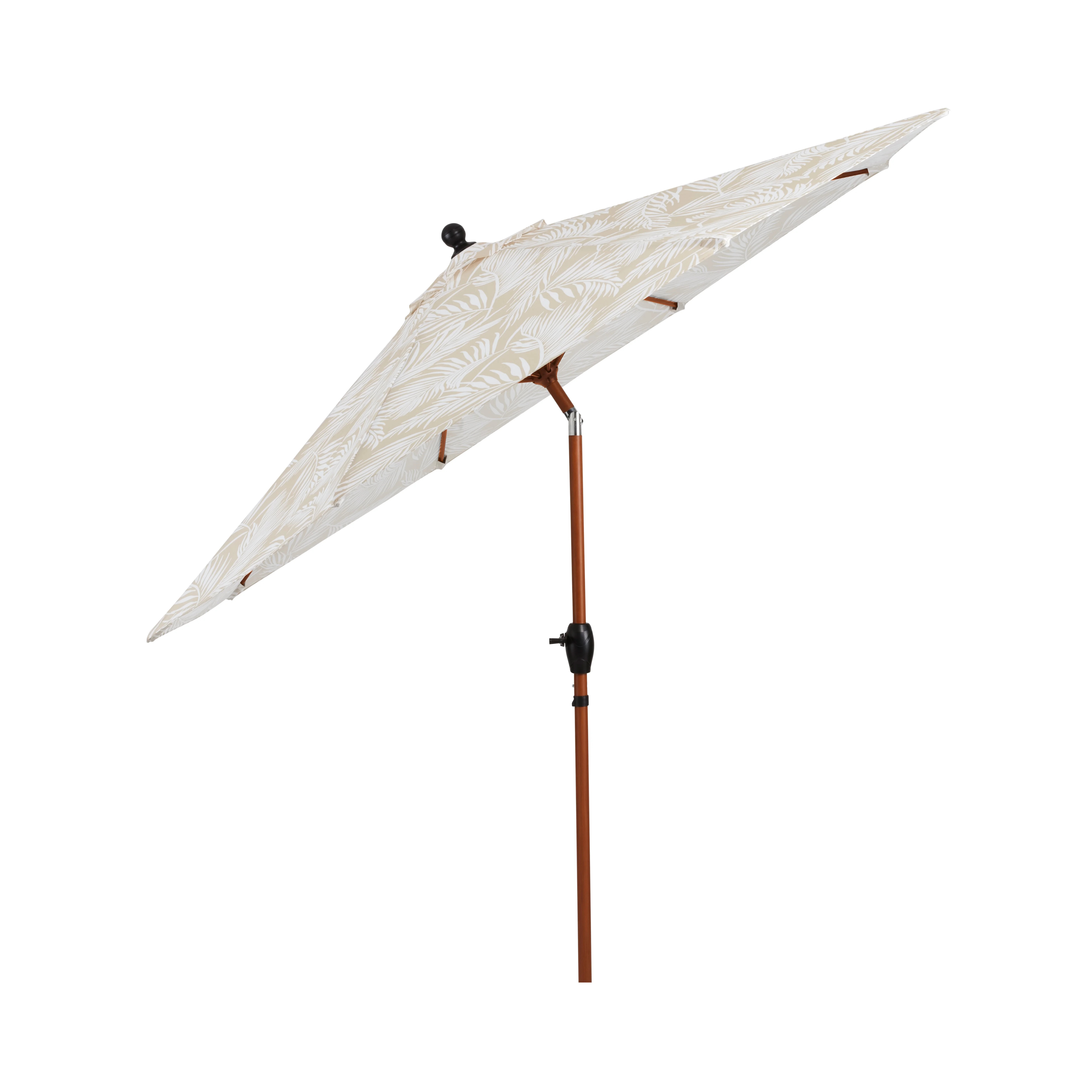 Better Homes & Gardens Premium 9' Tan Palm Print Market Patio Umbrella, Crank Lift, 3-Angle Tilt | Walmart (US)