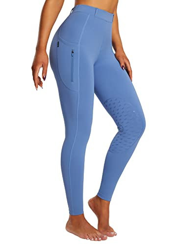 baleaf Womens Horse Riding Pants Equestrian Riding Breeches Knee-Patch Horseback Tights Zipper Pockets Blue 2XL | Amazon (US)