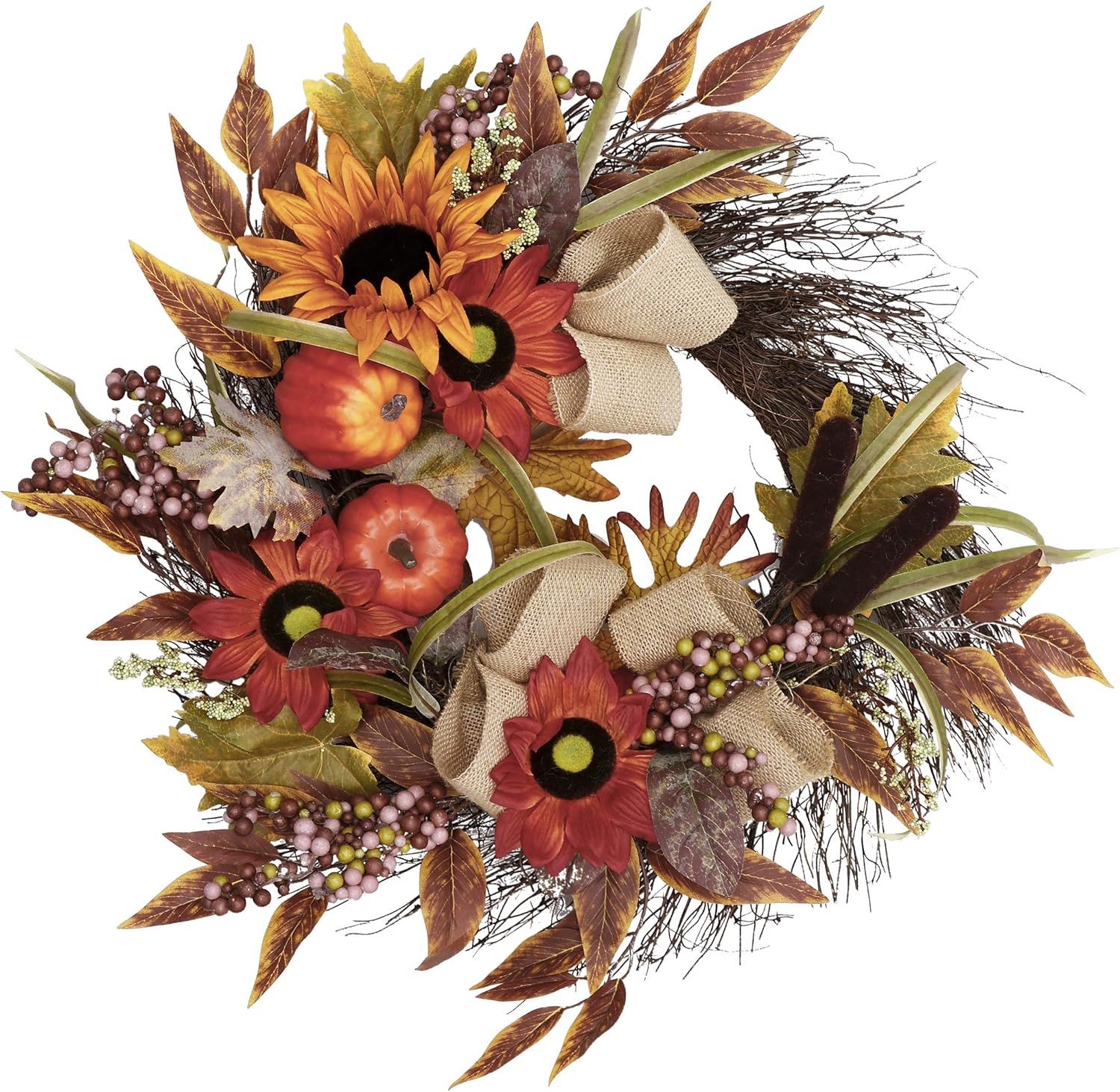 Valery Madelyn 24 inch Sunflower Fall Wreath for Front Door, Farmhouse Autumn Wreath with Pumpkin... | Amazon (US)