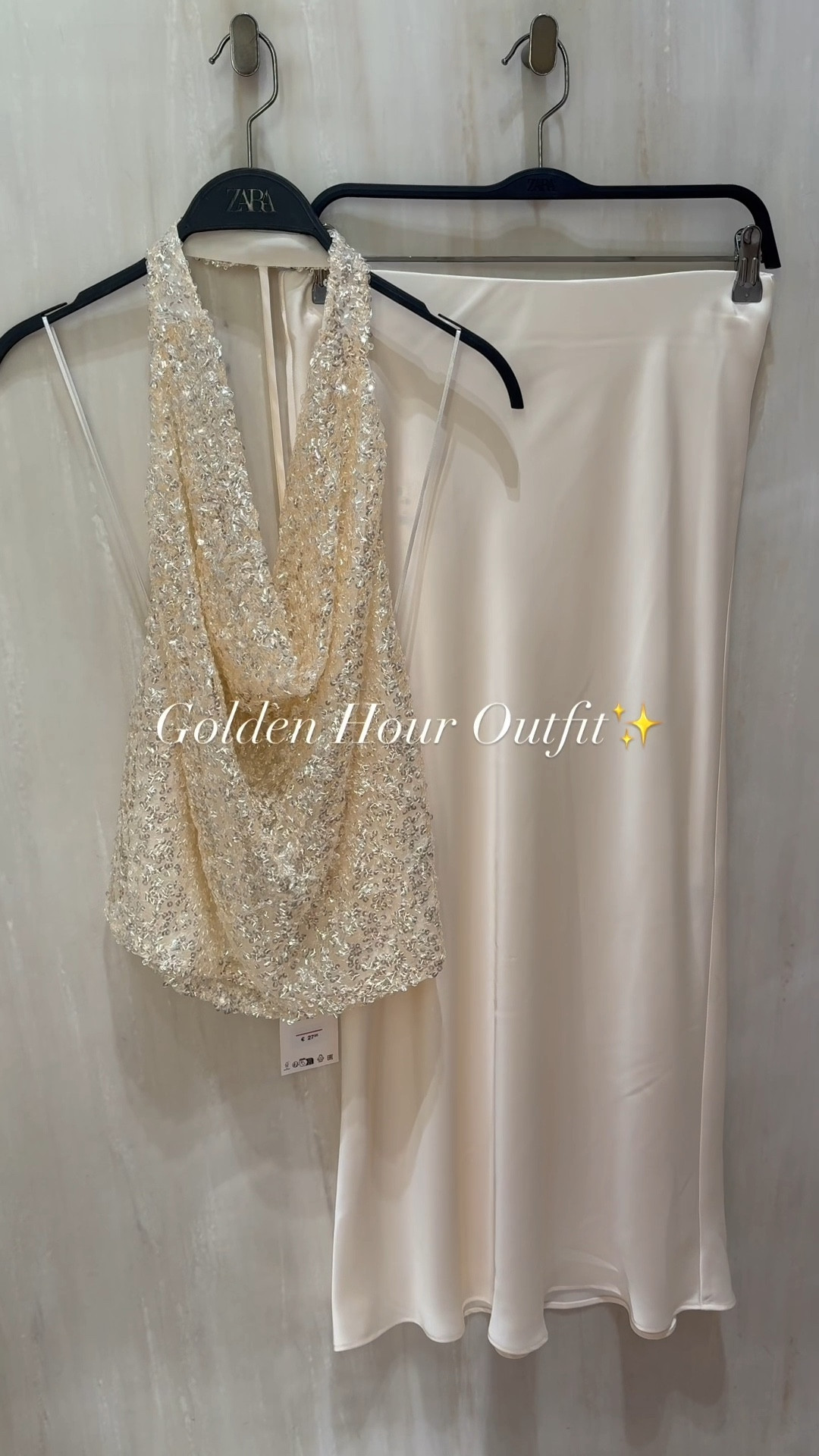 GOLDEN HOUR OUTFIT✨
Tags: Zara halter sequin top cream white satin midi skirt holiday vacation Dubai Ibiza Barcelona date night special occasion inspo ideas chic statement outfit with a tan party wear 

#LTKpartywear #LTKsummer #LTKstyletip