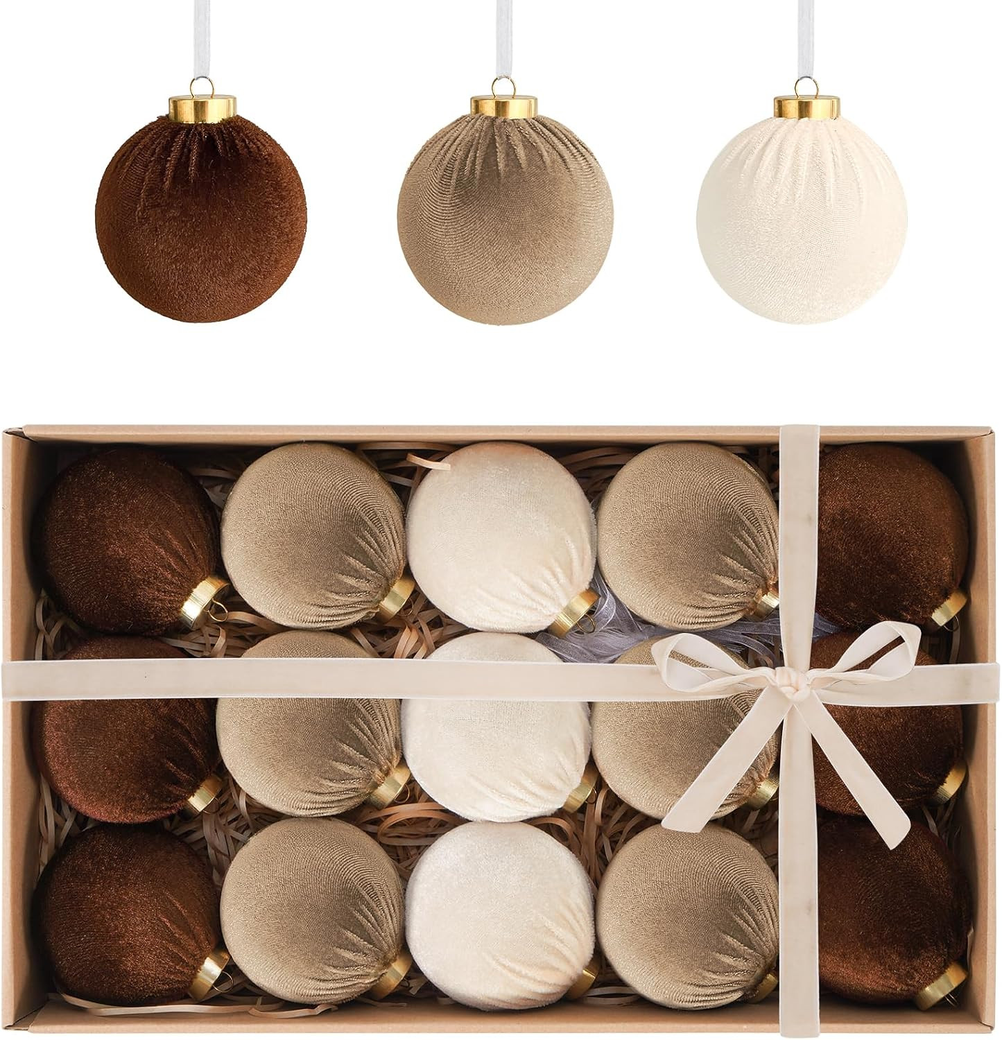 Velvet Ball Christmas Tree Ornaments Set, 15 Pack, Brown, 3.15 in | Amazon (US)