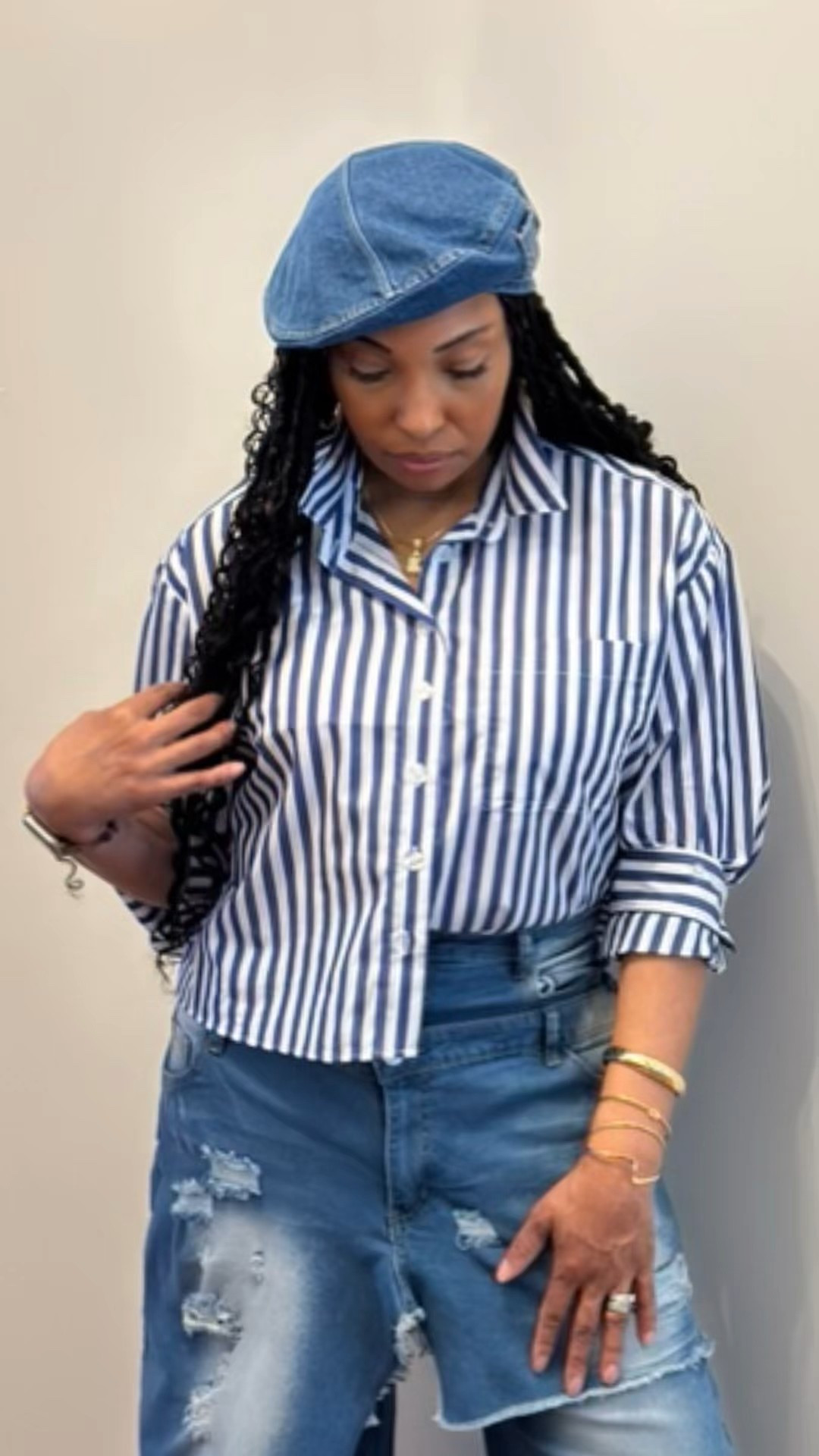 Classic striped button-down + distressed wide-leg jeans = the perfect balance of structure and ease.

I love pairing a tailored top with relaxed denim to keep the silhouette intentional. Finished with clean white sneakers for an effortless, everyday elevated look.

Classic x Modern x Urban — always.

Shop this wide-leg denim outfit and similar pieces linked here ✨

#LTKootd #LTKgrwm #LTKMidsize