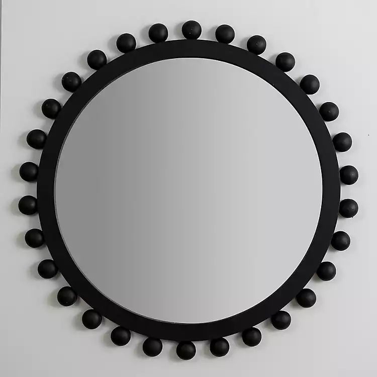 New! Round Black Wood Beaded Frame Mirror | Kirkland's Home